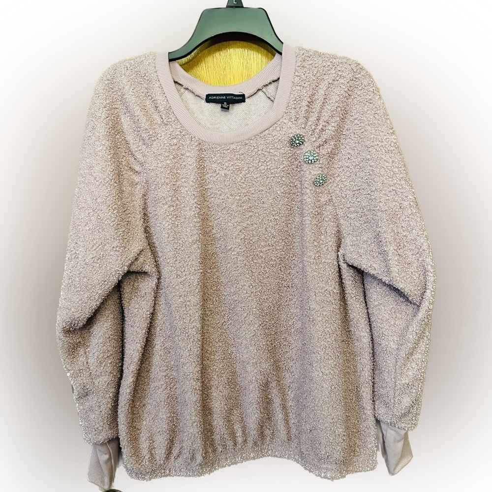 Adrienne Vittadini Sweat Shirt Pink With 3 Silver Rhinestone Button Women - XL